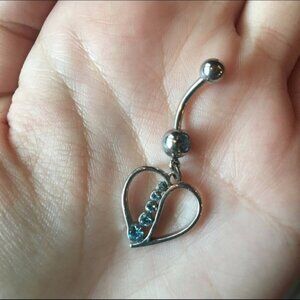 Silver Heart Belly Ring with Baby Blue Gems | New Body Jewelry